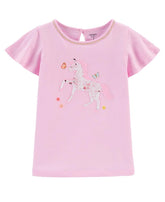 Pink tee with sequined unicorn